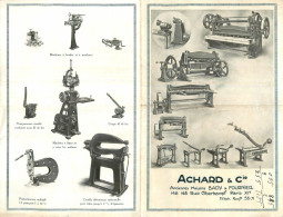Depliant Publicitaire ACHARD & Cie BADY & FOURNIER à PARIS . Machines D'atelier - Publicités
