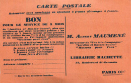 Albert MAUMENE LIBRAIRIE HACHETTE PARIS . Carte Postale-réponse - Publicité