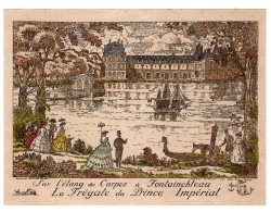 Lithographie Couleur La Frégate Du Prince Impérial Sur L'Etang Des Carpes à Fontainebleau - Zonder Classificatie