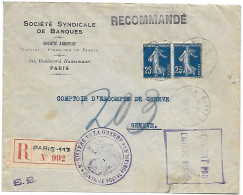 Lettre Recommandée De Paris à Genève 20 12 1915 - Censurée Censure - Contrôle Postal PONTARLIER - Ministère De La Guerre - Cartas & Documentos