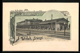 Lithographie Aleksandrowa Pogr., Widok Stacyi, Bahnhof  - Posen