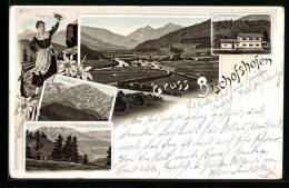 Lithographie Bischofshofen, Ortsansicht Mit Pongauerin Und Hochkönig  - Sonstige & Ohne Zuordnung