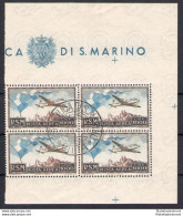 1951 SAN MARINO Posta Aerea 'Bandierone' - Blocco Di Quattro - 28-11-1951 - Catalogo Sassone N. 99 - Certificato Enzo Di - Airmail
