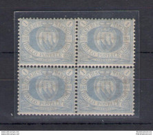 1894 San Marino, Catalogo Sassone N. 31 - 1 Lira Oltremare Blocco Di Quattro - MNH** - Certificato Raybaudi Oro - Altri & Non Classificati