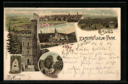 Lithographie Göttingen, Kaiser-Wilhelm-Park Vom Bismarckturm Gesehen, Schäferquelle, Merkeldenkmal  - Göttingen