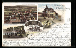 Lithographie St. Andreasberg, Ortsansicht Vom Glockenberg, Teich-Anlagen, Postamt  - St. Andreasberg