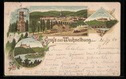 Lithographie Wechselburg, Ortsansicht Mit Bahnhof, Brücke, Thurm Zu Rochlitz  - Rochlitz