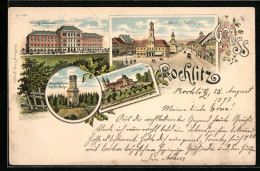 Lithographie Rochlitz, Markt Und Rathaus, Schloss, Kgl. Seminar  - Rochlitz