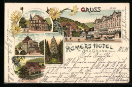 Lithographie Bad Grund /Harz, Ortspartie Mit Römers Hotel, Villa Römer  - Bad Grund