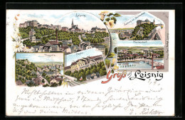 Lithographie Leisnig, Bastei, Ortsansicht, Tragnitz, Fischendorf  - Leisnig