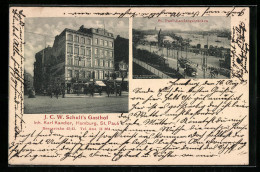 AK Hamburg-St. Pauli, J. C. W. Schults Gasthof, Reeperbahn 42 /43, Landungsbrücken  - Mitte