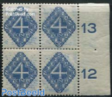 Netherlands 1923 4c, Block Of 4 With Too Much Blue Ink, Unused (hinged) - Nuovi