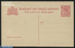 Netherlands 1919 Reply Paid Postcard 5c, Red Wide Lines, Yellow Paper, Unused Postal Stationary - Brieven En Documenten