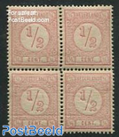 Netherlands 1876 1/2c Pink, Type I, Perf. 13.5:13.25 Block Of 4 [+], Mint NH - Ongebruikt