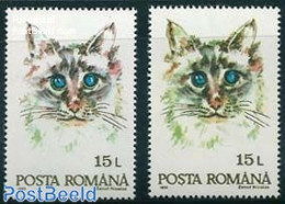 Romania 1993 15L, Cat, Dark Green 1v, Mint NH, Nature - Various - Cats - Errors, Misprints, Plate Flaws - Ungebraucht