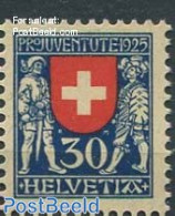 Switzerland 1925 30+10c, Plate Flaw, H & E Almost Connected, Mint NH, History - Various - Coat Of Arms - Errors, Mispr.. - Nuovi