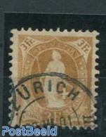 Switzerland 1882 3Fr, Brown Ochre, Blurred Print, 1Y, P.11.75:11.25, Used Stamps - Usados