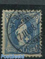 Switzerland 1882 50c Dark Cyan-blue, Contr. 1X, Perf. 11.75, Used Stamps - Gebruikt
