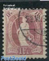 Switzerland 1882 1Fr, Brown-purple, Contr 1X, Perf. 11.75:11.25, Used Stamps - Gebraucht