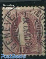 Switzerland 1882 1Fr, Bright Brown-purple, Contr.1X, Perf. 11.75:1, Used Stamps - Gebruikt