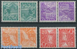 Switzerland 1935 Tete Beche Pairs (4), Mint NH, Transport - Railways - Unused Stamps