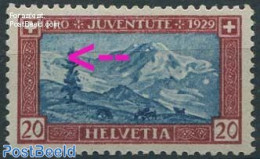 Switzerland 1929 20+5c, Plate Flaw, Repairs In Left Mountains, Mint NH, Various - Errors, Misprints, Plate Flaws - Ungebraucht