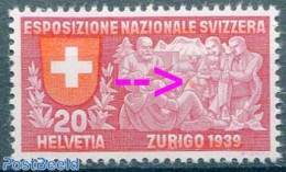 Switzerland 1939 20c, Plate Flaw, Red Spot On Woman, Mint NH, Various - Errors, Misprints, Plate Flaws - Neufs