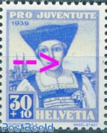 Switzerland 1939 30+10c, Blue Spot Right Of Head, Mint NH, Various - Costumes - Errors, Misprints, Plate Flaws - Unused Stamps