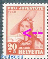 Switzerland 1940 20+5c, Plate Flaw, Y Shape Line Under Mouth, Mint NH, Various - Costumes - Errors, Misprints, Plate F.. - Nuovi