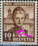 Switzerland 1941 10+5c, Plate Flaw, Y Shaped Line In Collar, Mint NH, Various - Costumes - Errors, Misprints, Plate Fl.. - Ongebruikt