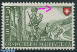Switzerland 1948 5+5c, Plate Flaw, Vertical Line In Sky, Mint NH, Nature - Various - Dogs - Errors, Misprints, Plate F.. - Nuevos