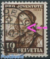 Switzerland 1942 10+5c, Plate Flaw, Brown Spot Around The Mouth, Mint NH, Various - Costumes - Errors, Misprints, Plat.. - Nuovi