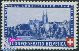 Switzerland 1944 Plate Flaw, 30+10c, White Spot In 3 Of 30+10, Mint NH, Religion - Various - Churches, Temples, Mosque.. - Neufs