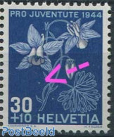 Switzerland 1944 Plate Flaw, 30+10c, Spot Left Of Steel, Mint NH, Nature - Flowers & Plants - Neufs