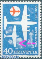 Switzerland 1956 Plate Flaw, 40c, White Spot In Front Of Wing, Mint NH, Transport - Various - Aircraft & Aviation - Er.. - Ungebraucht