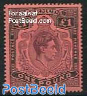 Bermuda 1938 1 Pound Black/brownpurple On Lightred, Perf. 14, Unused (hinged) - Bermudas
