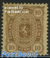 Finland 1875 10P Brown, Perf. 12.5, Thick Paper, Unused (hinged) - Nuovi