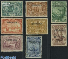 Macao 1913 Vasco Da Gama With REPUBLICA Overprints 8v, Unused (hinged), History - Transport - Explorers - Ships And Bo.. - Ongebruikt