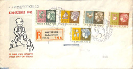 Netherlands 1954 Child Welfare FDC, Typed Address, Registered, Censored, First Day Cover, Nature - Transport - Flowers.. - Cartas & Documentos