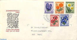 Netherlands 1953 Flowers FDC, Open Flap, Typed Address, First Day Cover, Nature - Flowers & Plants - Brieven En Documenten