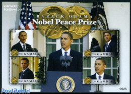 Gambia 2009 Barack Obama Nobel Peace Prize 4v M/s, Mint NH, History - American Presidents - Nobel Prize Winners - Poli.. - Prix Nobel