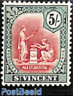 Saint Vincent 1909 5sh, WM Mult. Crown-CA, Stamp Out Of Set, Mint NH - St.Vincent (1979-...)
