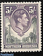 Rhodesia, North 1938 5Sh, Stamp Out Of Set, Unused (hinged), Nature - Animals (others & Mixed) - Elephants - Giraffe - Rodesia Del Norte (...-1963)