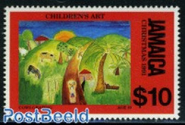 Jamaica 1991 10$, Stamp Out Of Set, Mint NH, Religion - Christmas - Art - Children Drawings - Noël