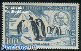 French Antarctic Territory 1956 100F, Stamp Out Of Set, Mint NH, Nature - Various - Penguins - Maps - Ongebruikt