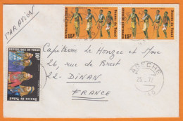 TCHAD   Lettre De Abéché  1972 Avec 3 Timbres " Danses Du TCHAD " Pour Un CAPITAINE à DINAN - Chad (1960-...)