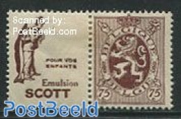 Belgium 1929 70c + Scott Pour Vos Enfants Tab, Mint NH - Unused Stamps