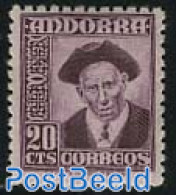 Andorra, Spanish Post 1948 20cts, Stamp Out Of Set, Mint NH, History - Ongebruikt