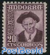 Andorra, Spanish Post 1948 20cts, Stamp Out Of Set, Mint NH, History - Ungebraucht