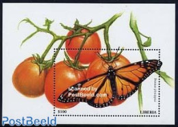 Liberia 2001 Butterflies S/s, Danaus Plexippus, Mint NH, Nature - Butterflies - Fruit - Obst & Früchte